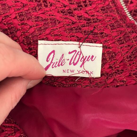 Vintage Jule Wyn Dress Womens 14 Red Mini Lace Textured Zig Zag 50s 60s Mod Knee - Picture 11 of 12